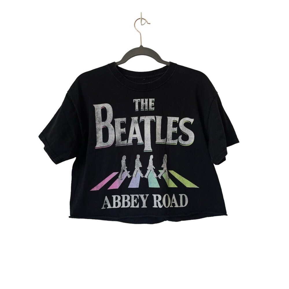 The Beatles Unisex Abbey Road Large Cropped Cut Off Black Tshirt Love Tribe